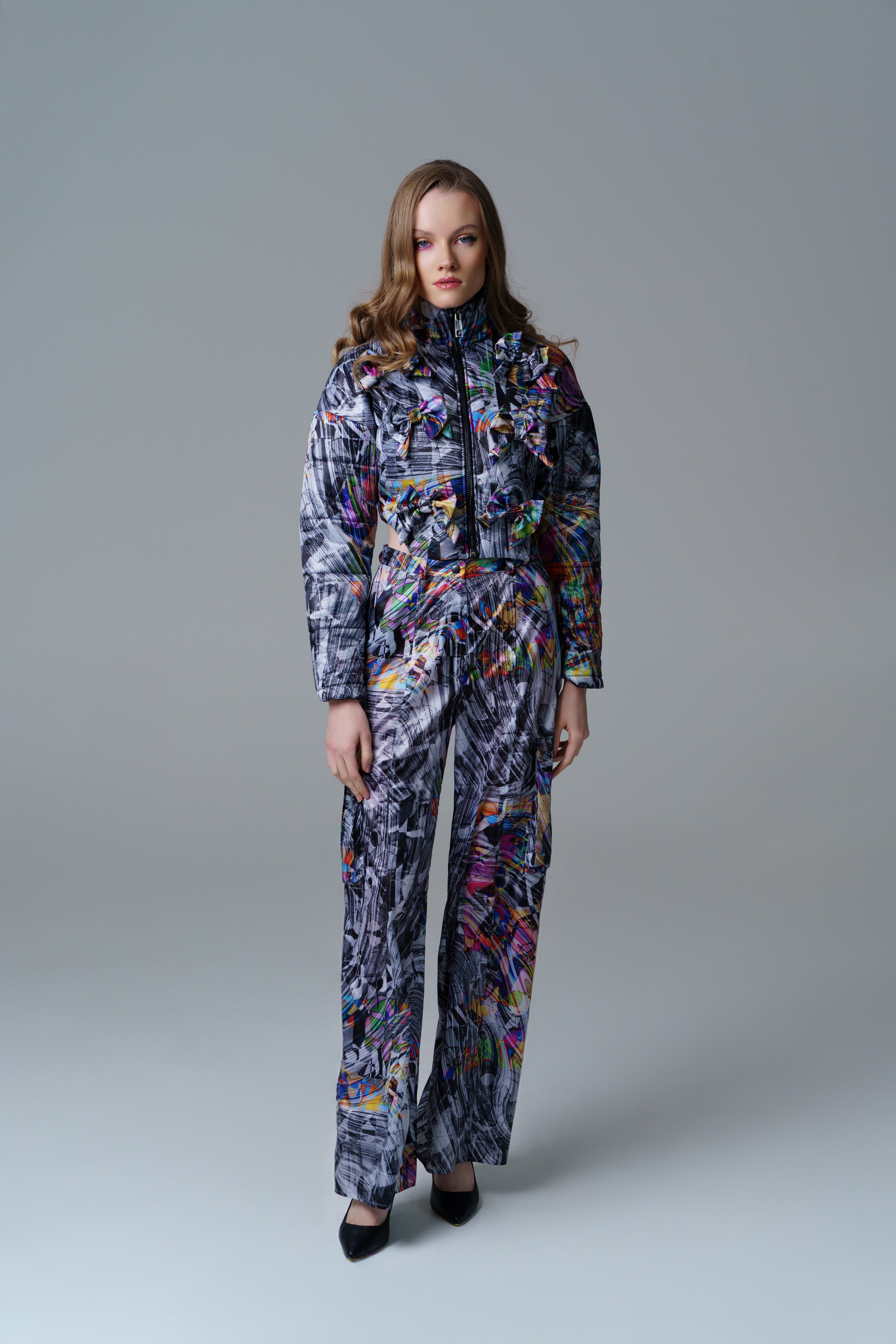 Cosmic Vortex Pants with bold colour pops and a relaxed silhouette.