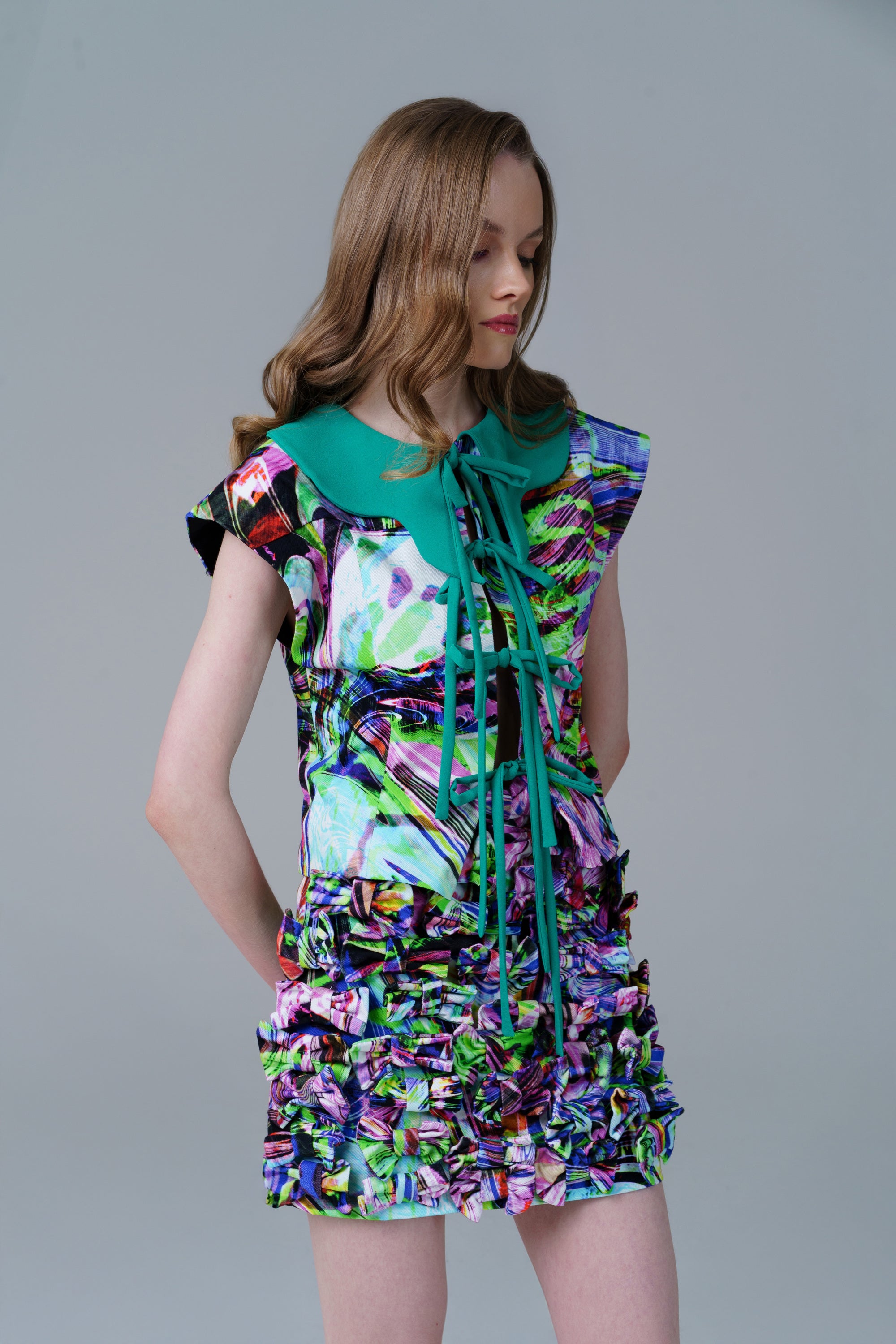 Psychedelic denim fabric dress