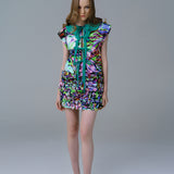 Psychedelic denim fabric dress