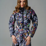 Cosmic Vortex Puffer with monochromatic patterns and bold colour accents.