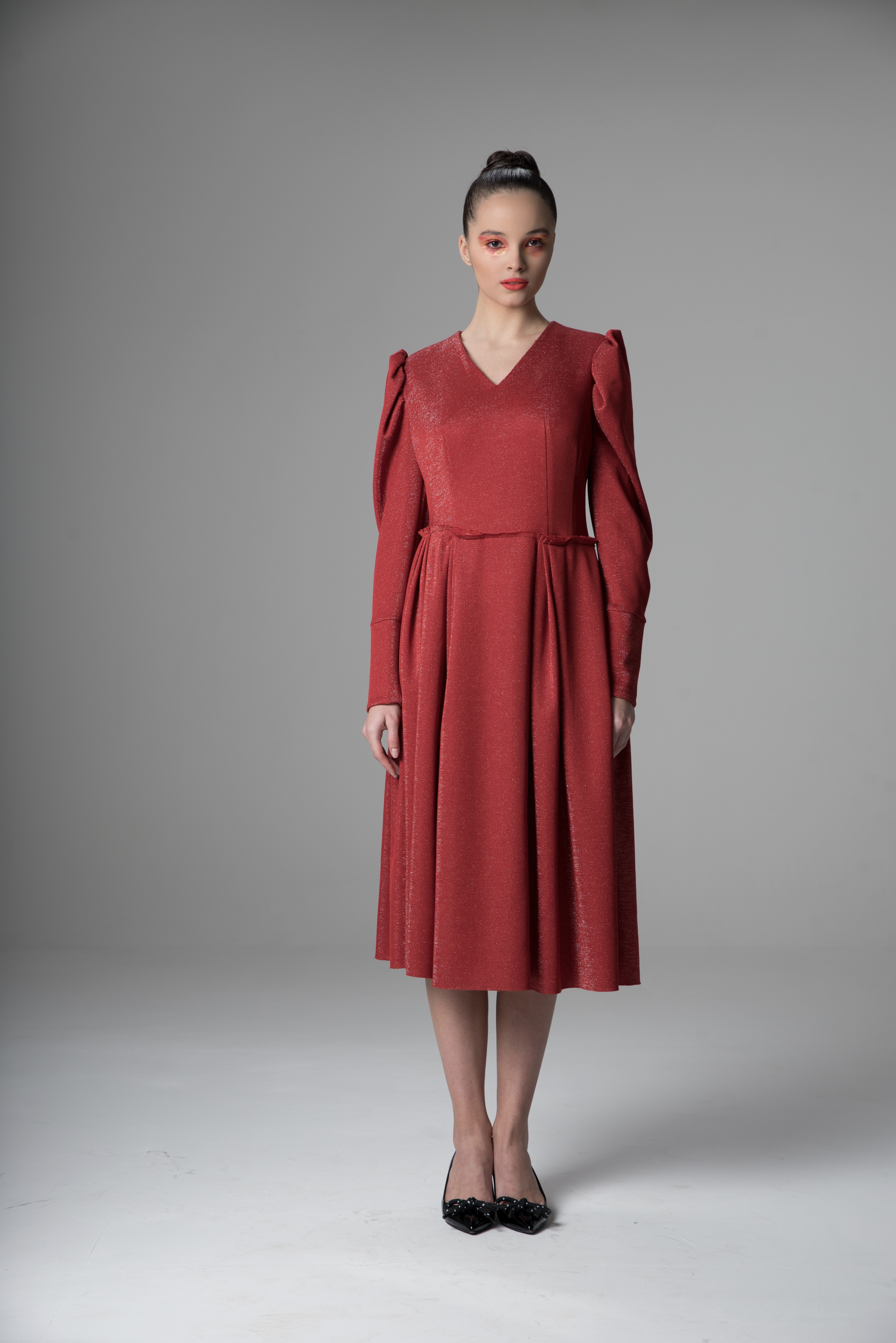 Devil Red Dress With Puff Sleeves.