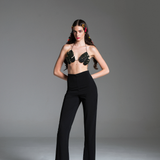 Monstera bra with monstera patterns on a black base and green embroidery stones.