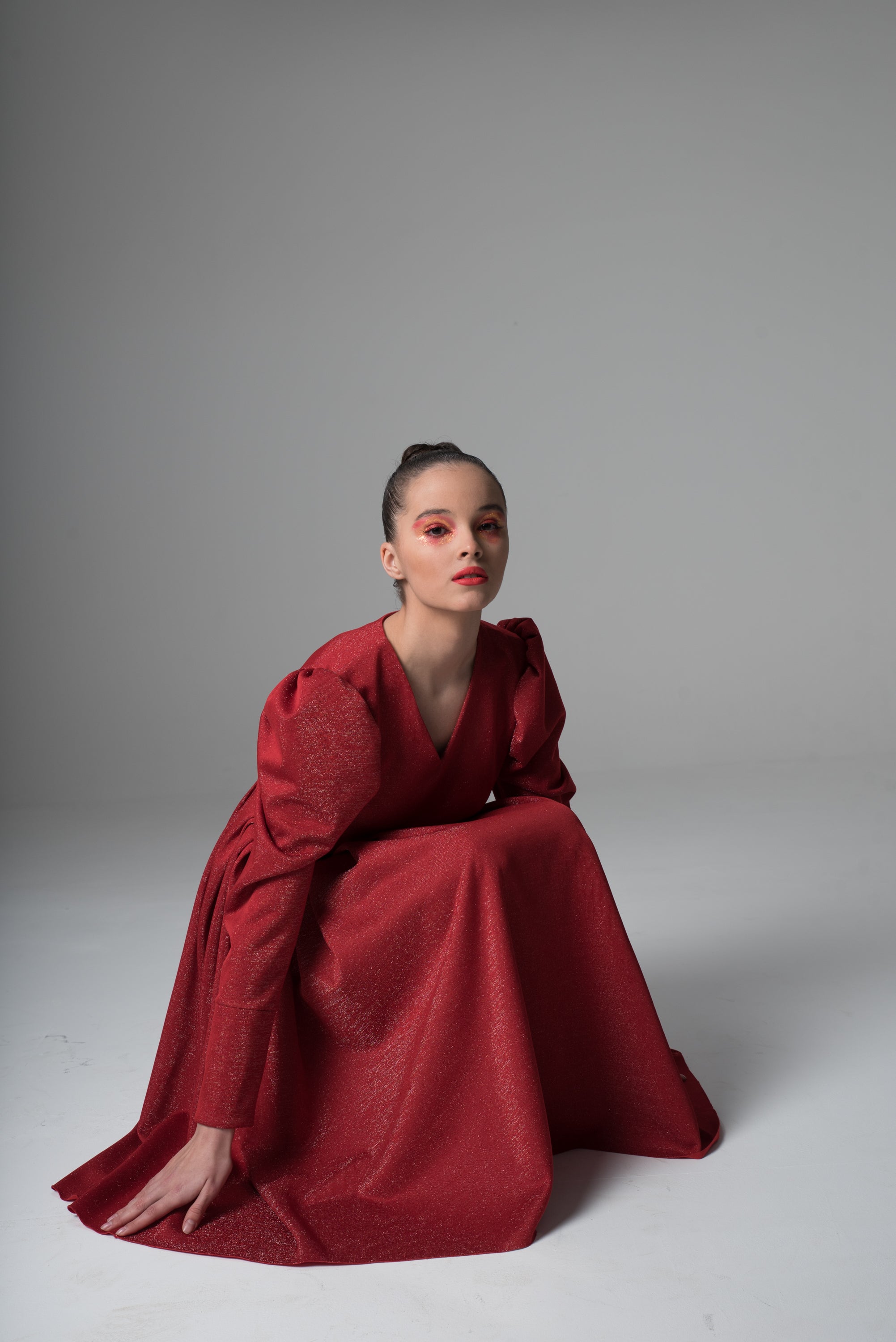 Devil Red Dress With Puff Sleeves.